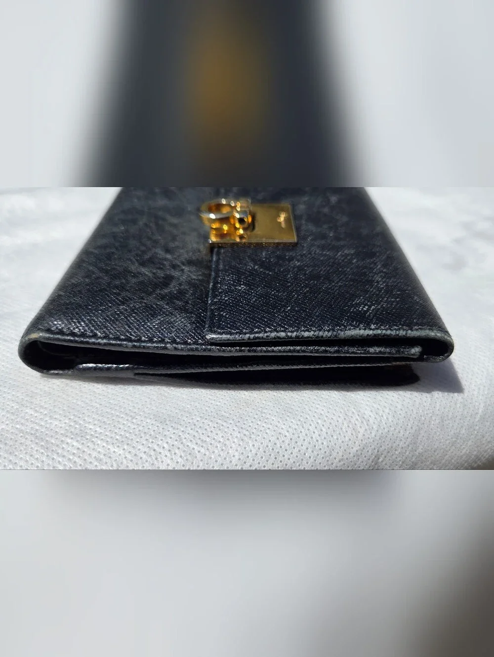 Like NEW Salvatore Ferragamo Women's Navy Kiss Lock  Tri-Fold Wallet